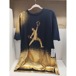 MAKOBI Sz 2X T-SHIRT Basketball JORDAN WORLD BLACK GOLD FOIL RHINESTONES RARE